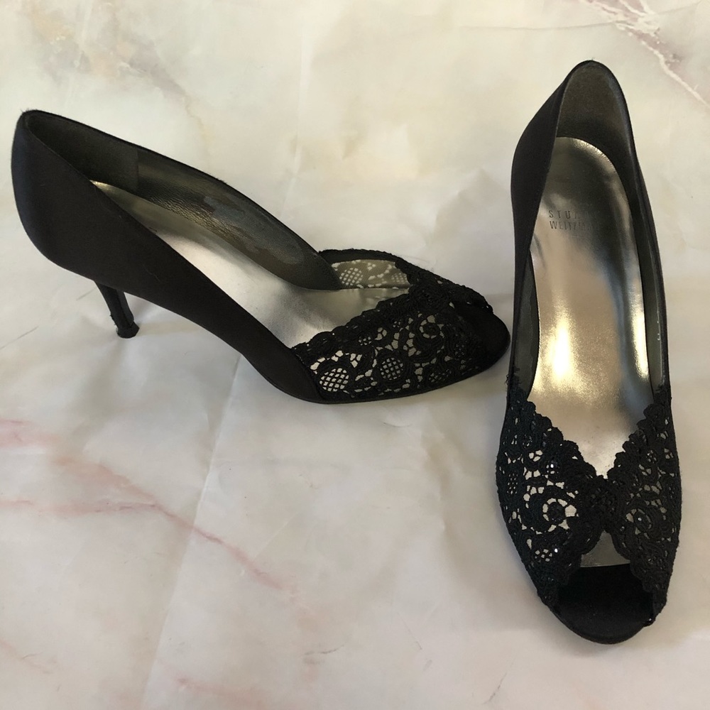 Stuart Weitzman Black Satin Heels